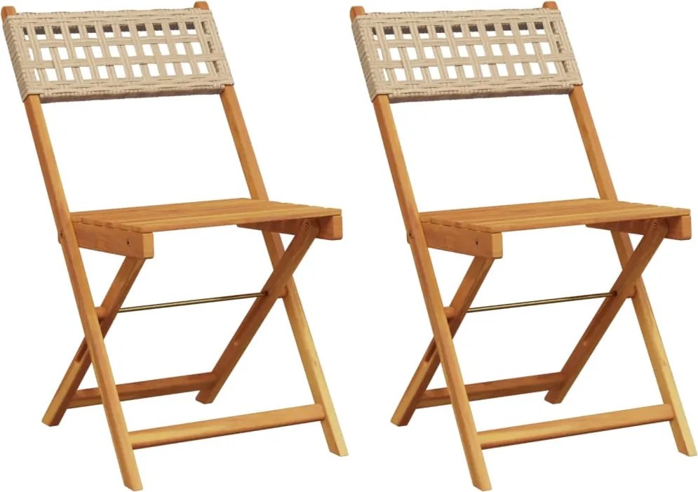 vidaXL Scaune de bistro 2 buc., bej, lemn masiv acacia și poliratan