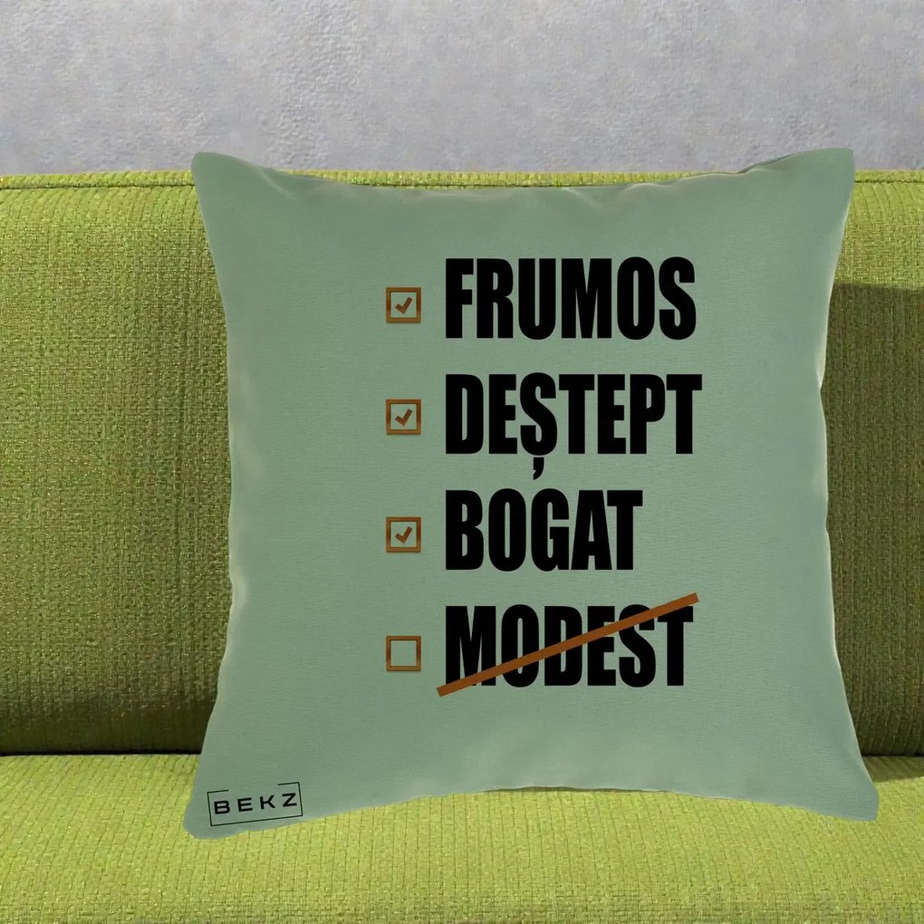 Perna Decorativa Frumos Destept Bogat, 40x40 cm, Verde, Husa Detasabila, Perna Inclusa, BEKZ®