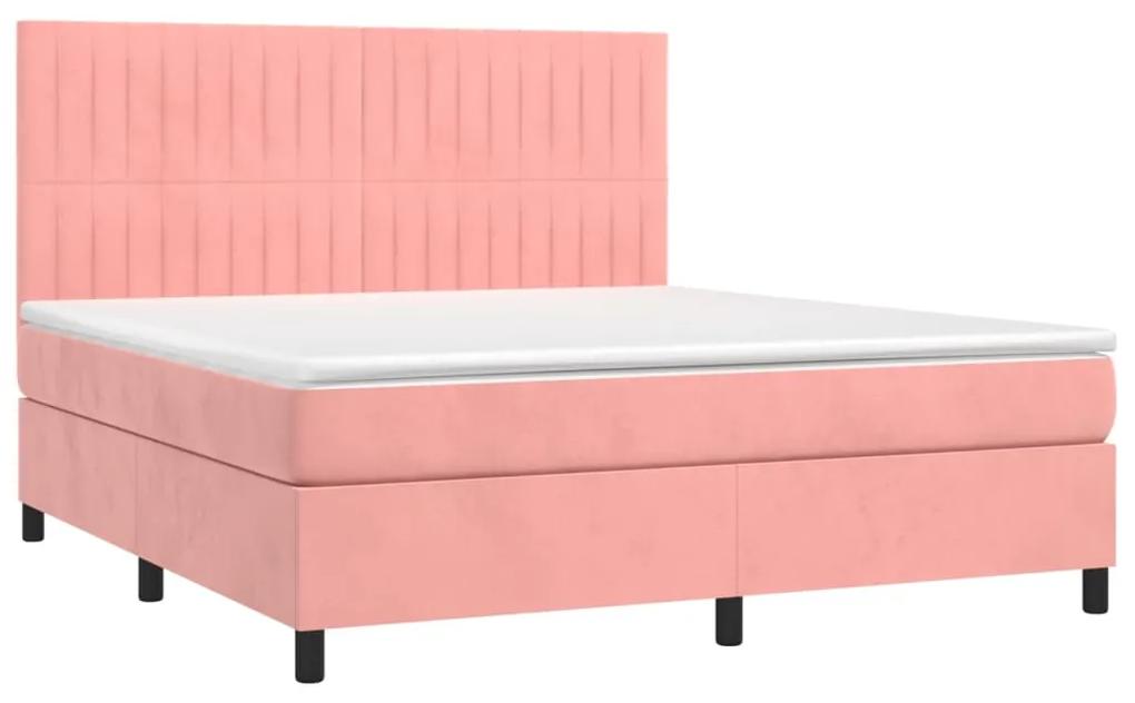 Pat box spring cu saltea, roz, 180x200 cm, catifea Roz, 180 x 200 cm, Benzi verticale