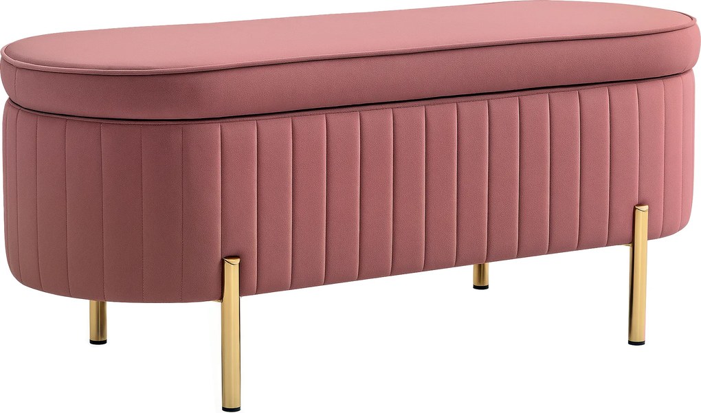 HOMCOM Bancă ovală cu spațiu de depozitare 72 L, cu capac rabatabil, din catifea și lemn, 108 x 44 x 43,5 cm, roz | Aosom Romania