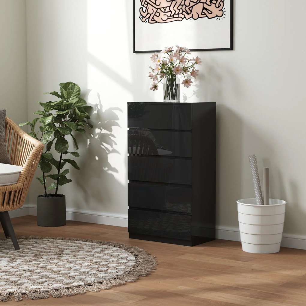HOMCOM Comoda cu 5 sertare Comoda de stil modern pentru dormitor intrare living 55x34x100 cm Negru | Aosom Romania