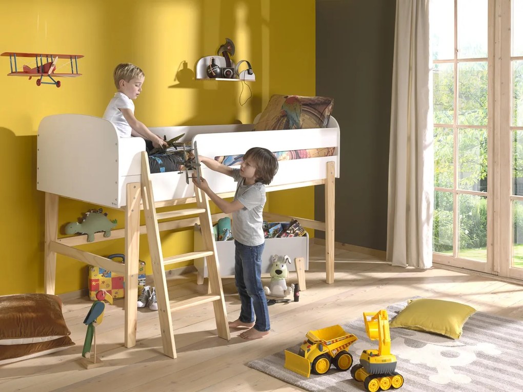 Pat Supraetajat Kiddy (Mid Sleeper) 90x200 cm, pentru Camera Copii, Alb – Vipack