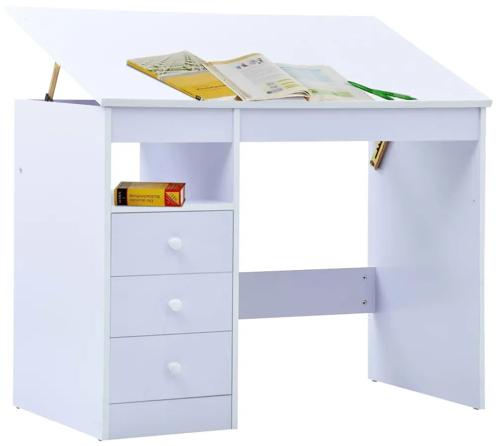 287448 vidaXL Birou de studiu & desenat pentru copii rabatabil, alb