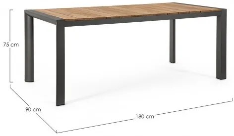 Masa din aluminiu cu blat din lemn de teak, 180x90cm, antracit, Cameron, Bizzotto