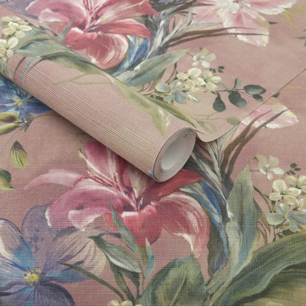 Tapet Lilliana, Blush Pink Luxury Floral, Fibre naturale (Grasscloth), 1838 Wallcoverings, 5.1mp / rola