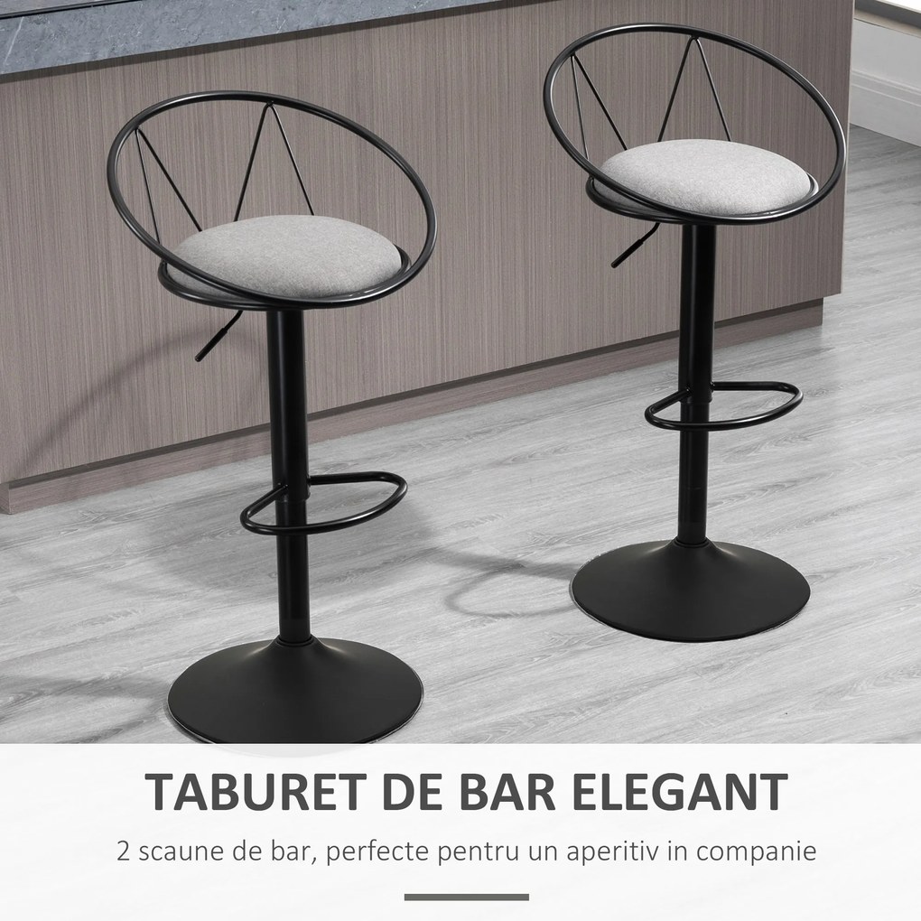 Homcom Set 2 Scaune de Bar – Pivotante, Maro, Reglabile 78–100 cm | Aosom Romania