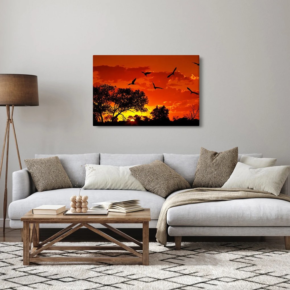 Tablou cu păsări în apus de soare (90x60 cm)