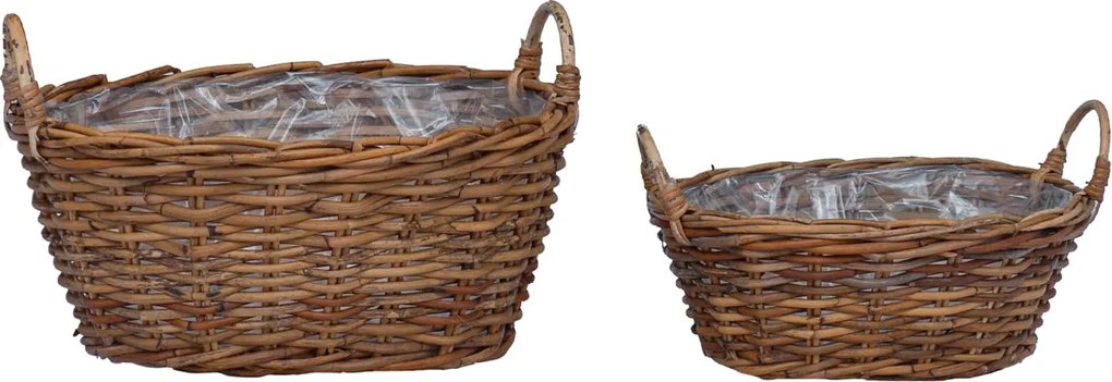 vidaXL Coș pentru plante cu depozitare 2 pcs Maro Ratan Lacak