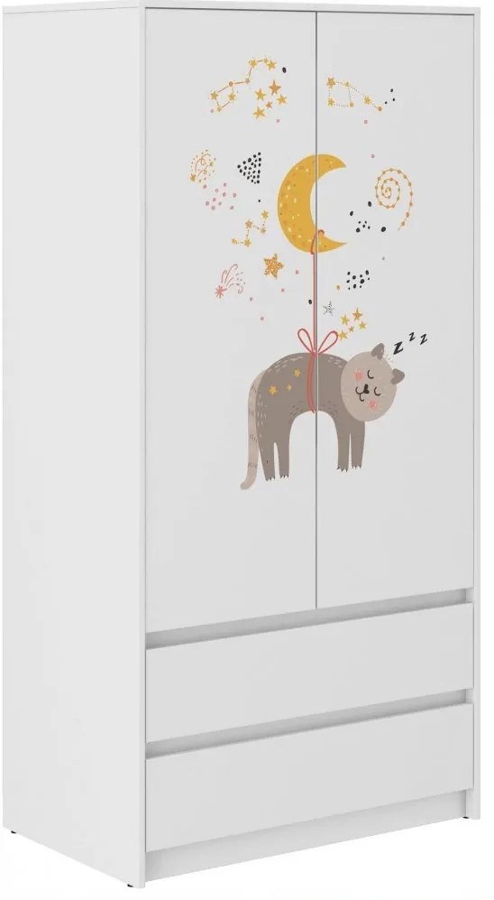 Dulap pentru copii cu pisică și stele 180x55x90 cm