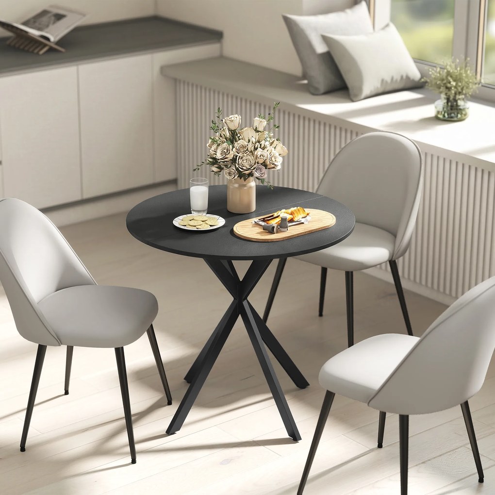 HOMCOM Masă rotundă de bucătărie, 80 cm, blat compact, placă aglomerată, metal, Negru | Aosom Romania