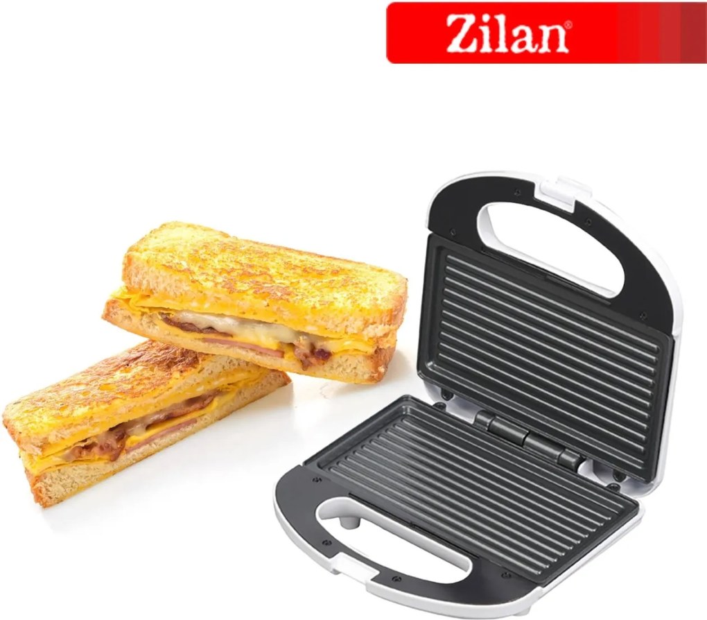 Sandwich Maker Floria ZLN0830 Alb, Putere 750W, Placa de tip grill, Antiaderenta, indicator luminos