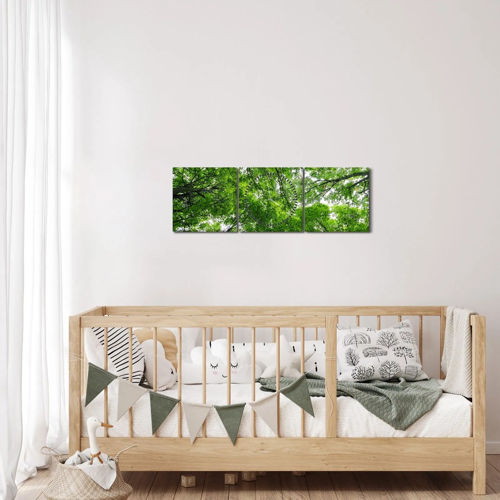 Tablou - privire în coroanele pomilor (cu ceas) (90x30 cm)