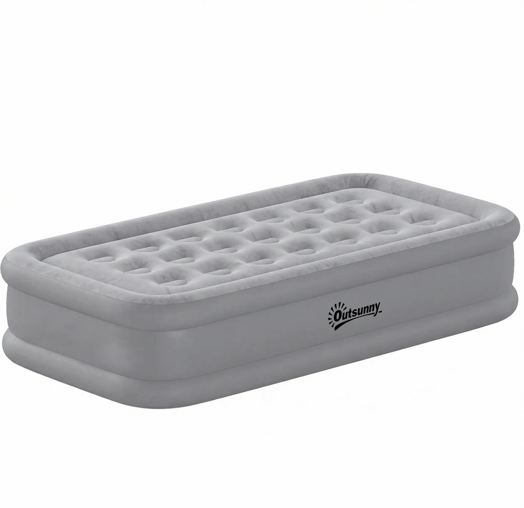 Outsunny Saltea gonflabilă 1 persoană auto-umflantă cu pompă electrică integrată în 3 minute, suprafață plușată | Aosom Romania