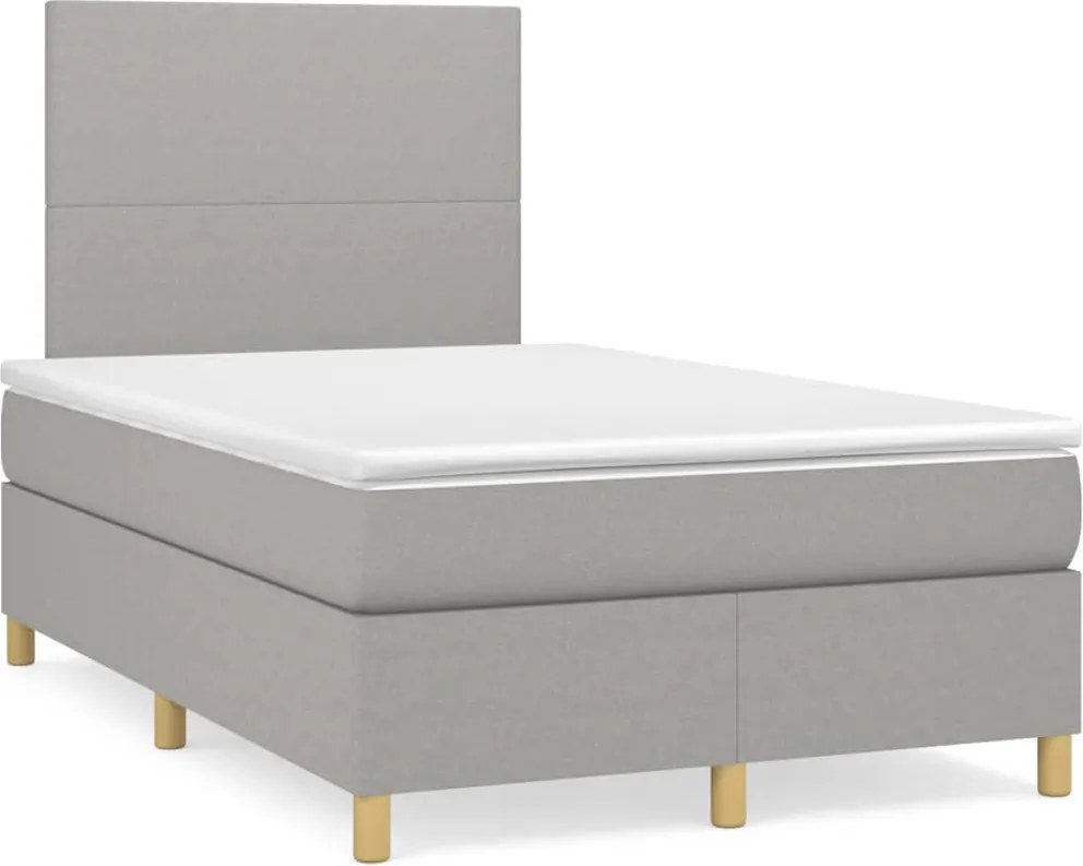 vidaXL Pat continental cu saltea, gri deschis, 120x200 cm, textil
