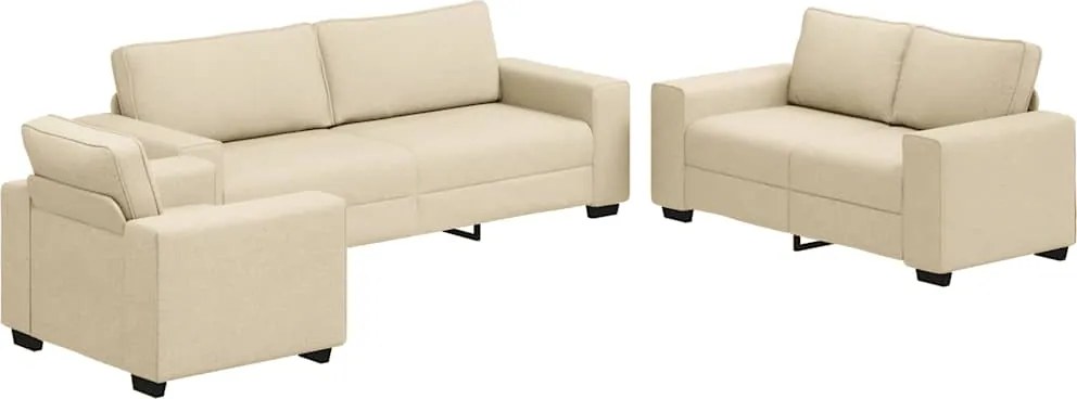 vidaXL Set de canapele cu perne, 3 piese, crem, textil