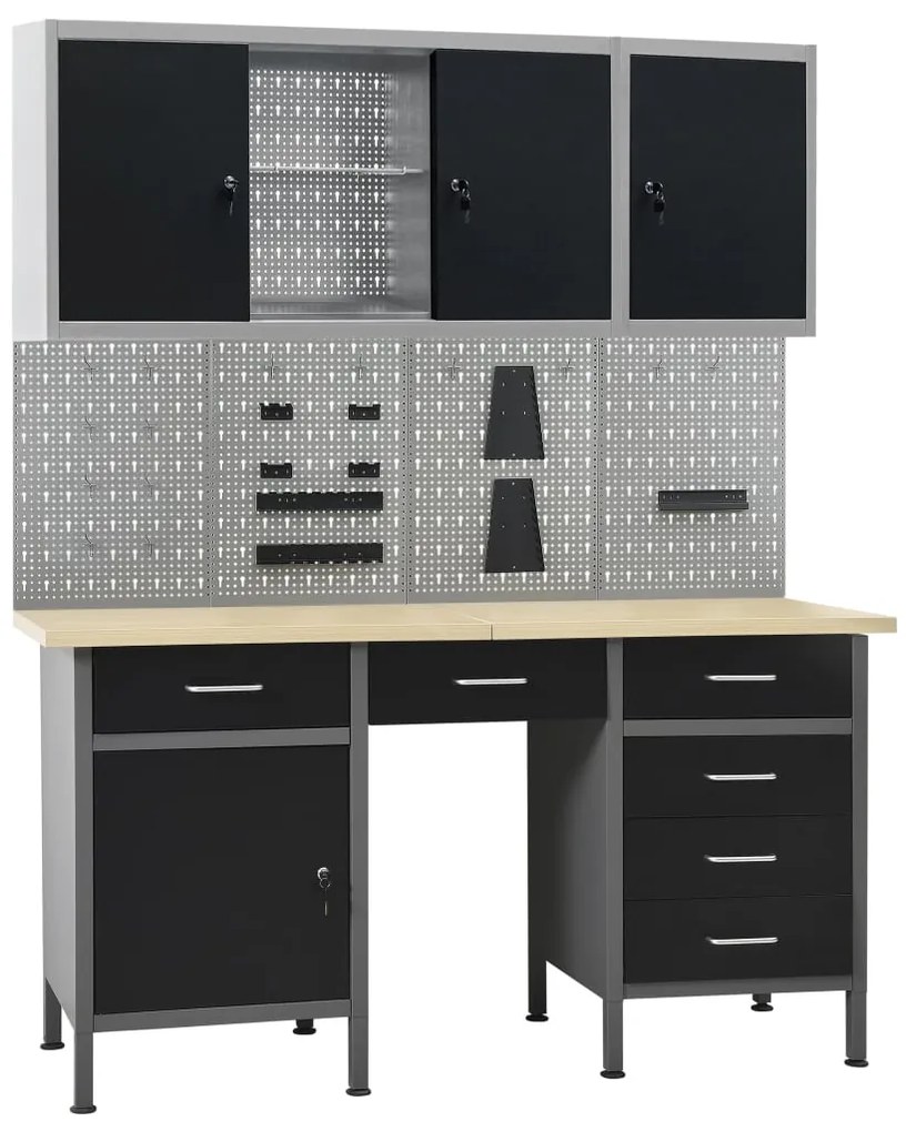 Banc de lucru cu patru panouri de perete si doua dulapuri