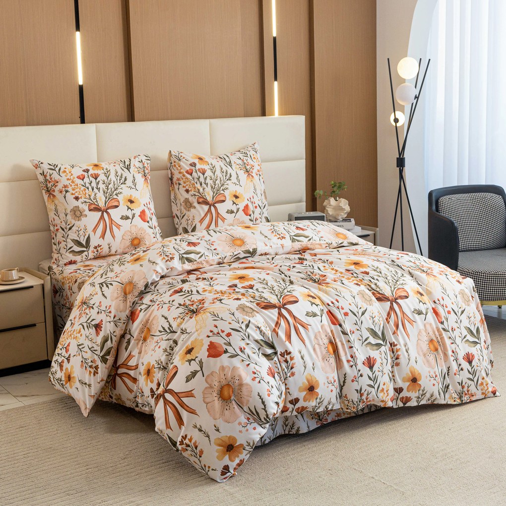 Lenjerie de pat din microfibra FLORAL RIBBON crem Dimensiune lenjerie de pat: 2 buc 70 x 90 cm | 200 x 220 cm