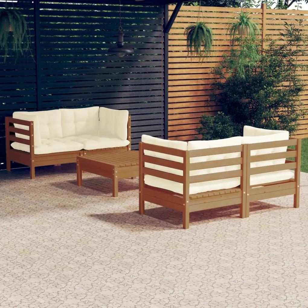 3096025 vidaXL Set mobilier grădină cu perne crem, 5 piese, lemn de pin
