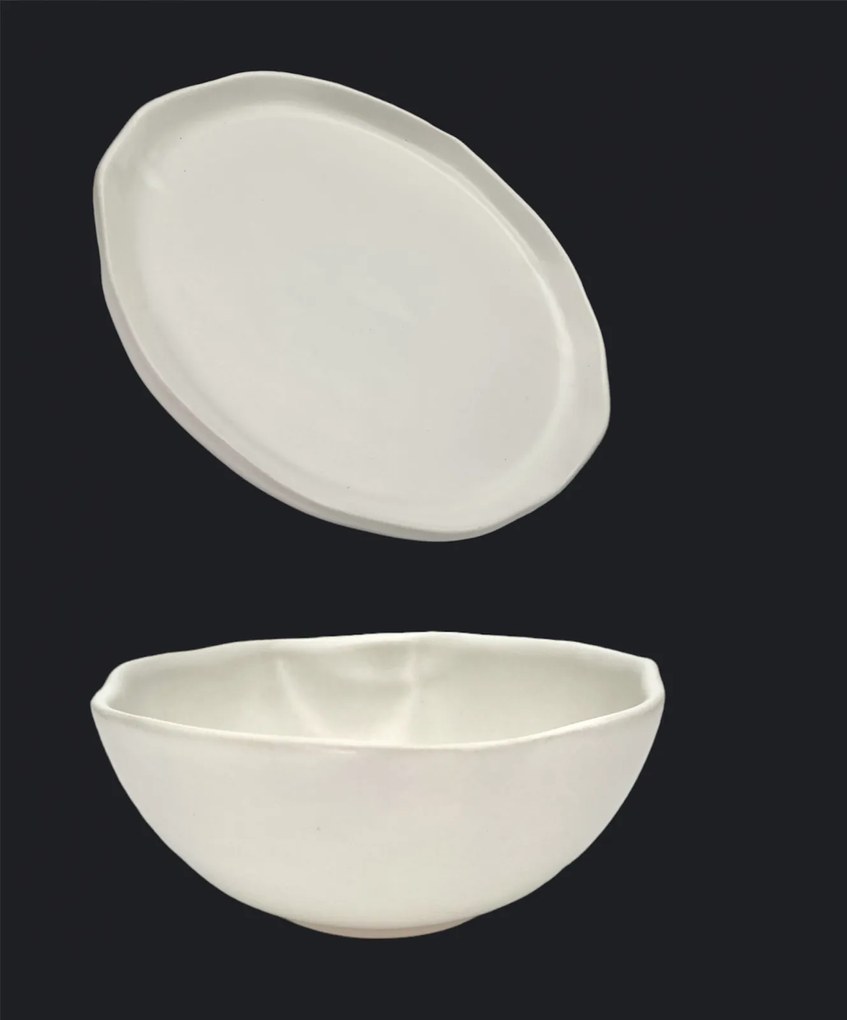 Set Farfurii 18 piese NOVUM Milk Foam (6 farfurii 26cm, 6 farfurii 21cm, 6 boluri 500ml, glazurat manual)