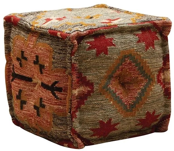 Puf multicolor, din iuta naturala si lana, Terra Sienna Kilim
