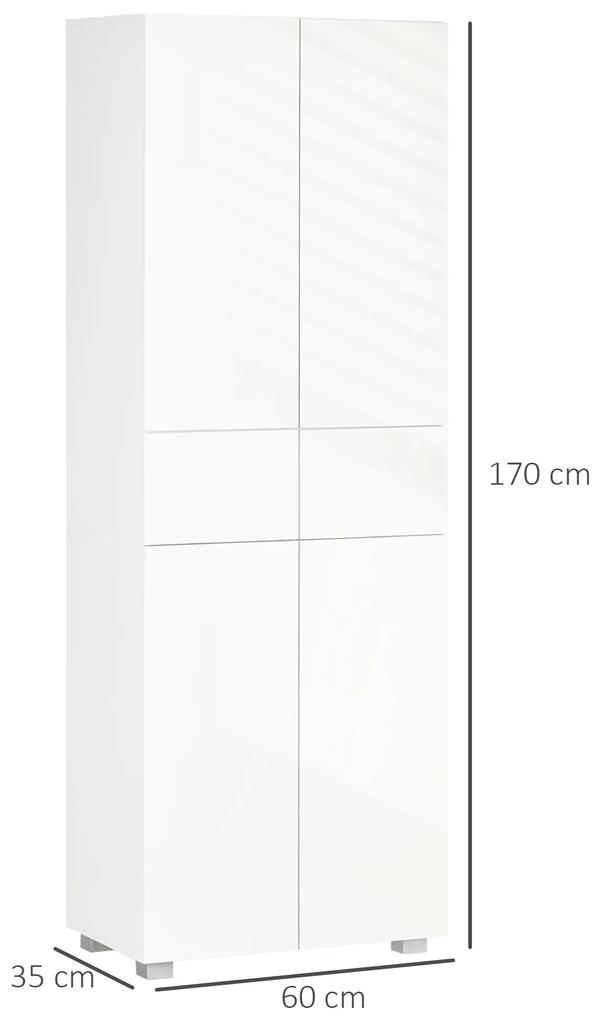 Dulap Bucatarie cu sertare,4 usi, cu 5 niveluri cu 3 rafturi reglabile,  pentru sufragerie, alb lucios 60x35x170cm HOMCOM | Aosom RO