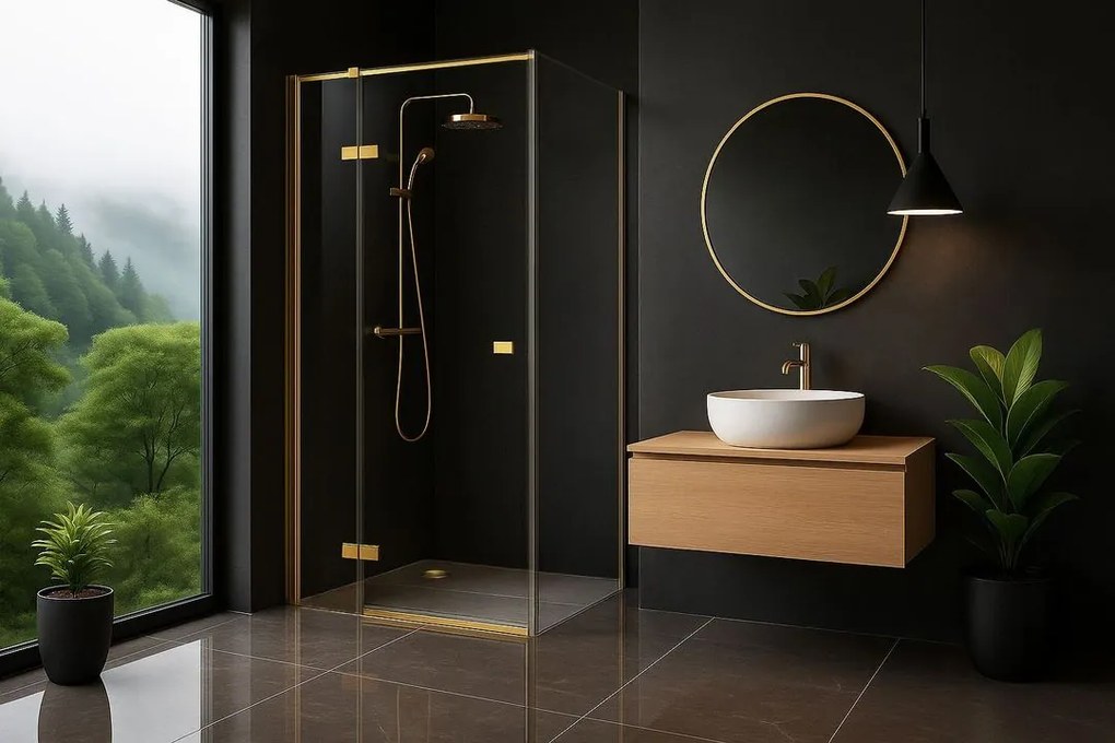 Cabina de dus Rea Atlas 90x100 cu deschidere pe dreapta auriu periat