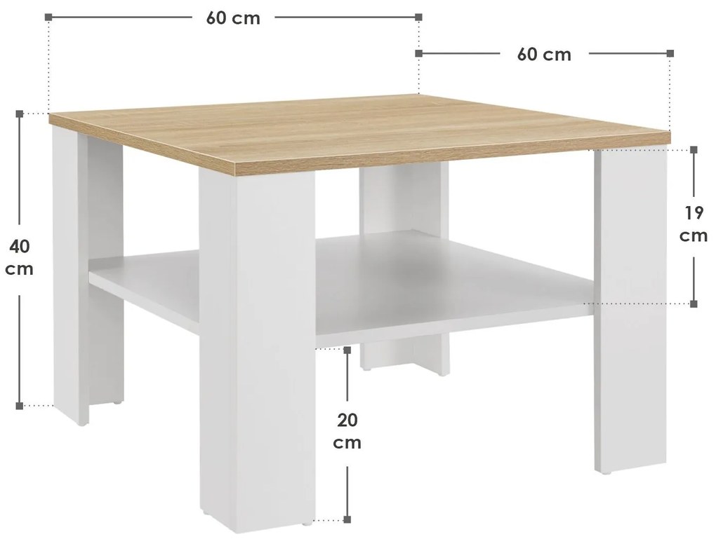 Juskys Masuta de cafea 60x60cm - alb/lemn