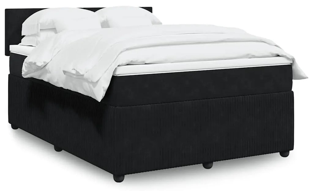 vidaXL Pat box spring cu saltea, negru, 140x190 cm, catifea
