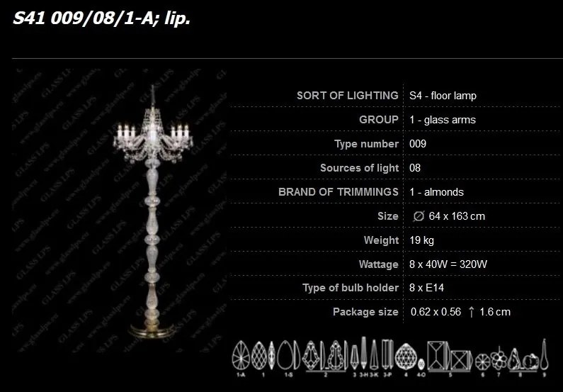 Lampadar 8 brate design LUX cristal Bohemia S41 009/08/1-A, lip.