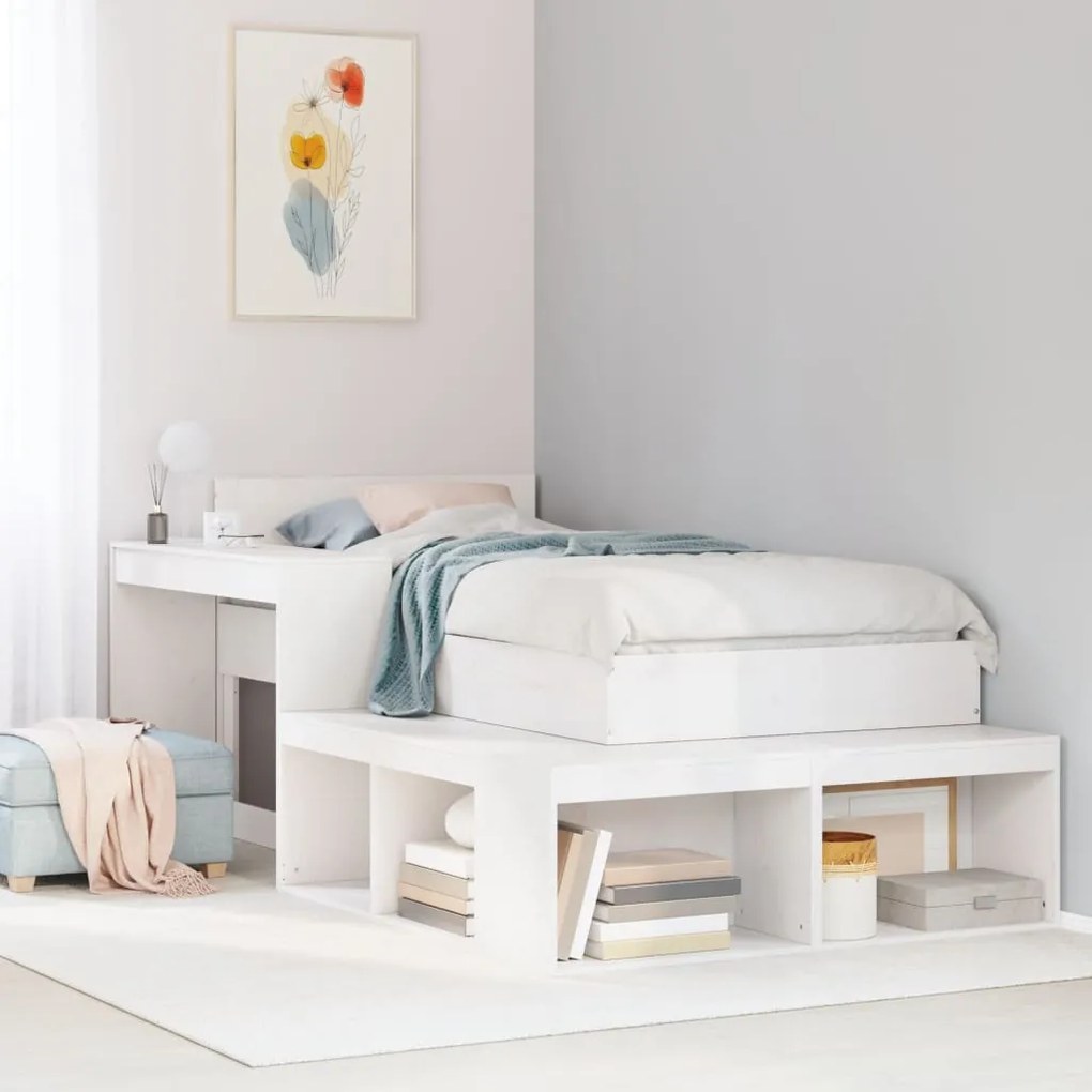Noptiera cu birou, alb, 232x122x75 cm lemn masiv de pin