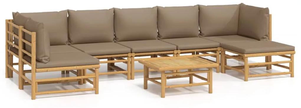 3155142 vidaXL Set mobilier de grădină cu perne gri taupe, 8 piese, bambus