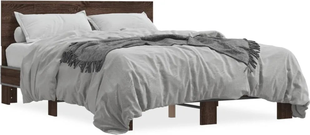 vidaXL Cadru de pat, stejar maro, 120x200 cm, lemn prelucrat și metal