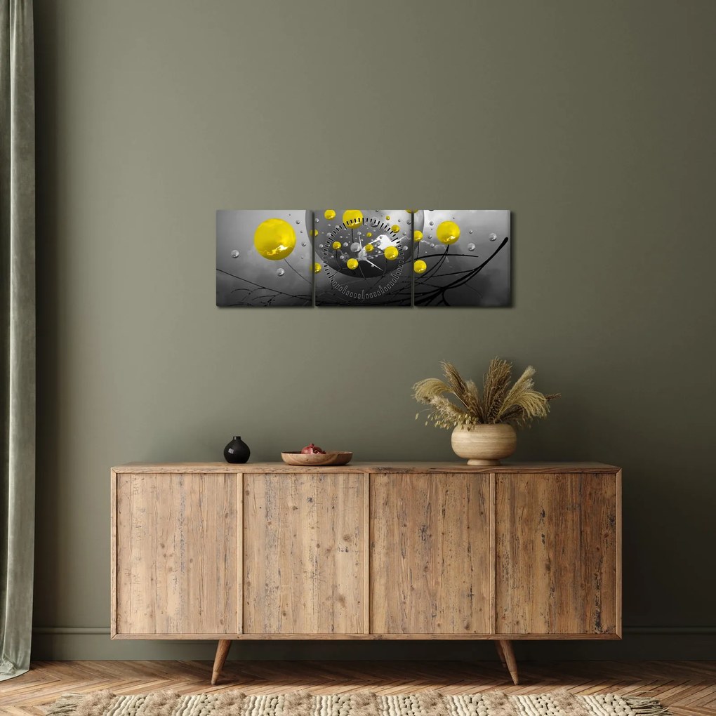 Tabloul - bile abstracte galbene (cu ceas) (90x30 cm)