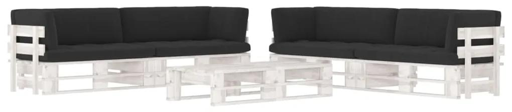 3067004 vidaXL Set mobilier din paleți cu perne, 6 piese, alb, lemn pin tratat