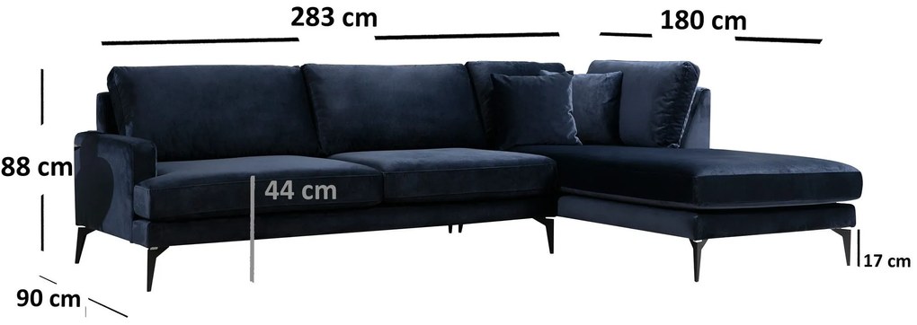 Canapea de colț Papira Corner Right (L3+Chl) - Navy Blue