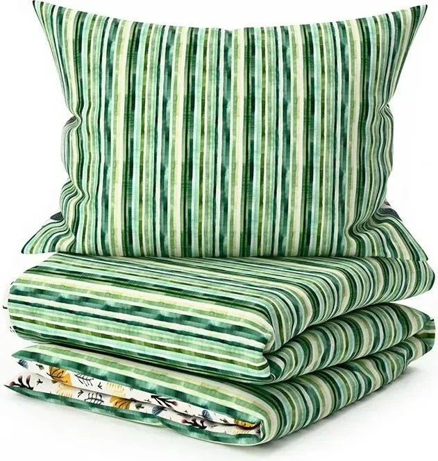 Set Lenjerie de pat din crepon TREEVELLA POLY verde + Cearsaf Jersey 180 x 200 cm alb, pat dublu