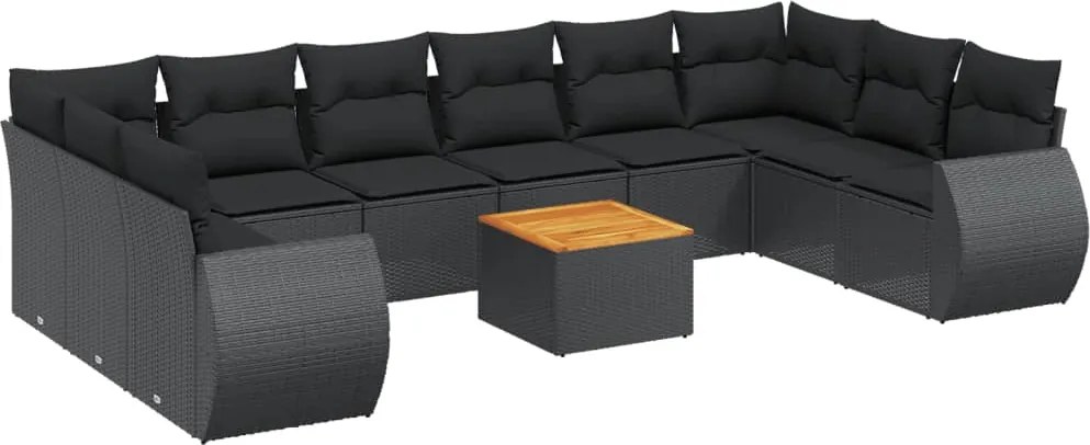 vidaXL Set canapele de grădină cu perne, 11 piese, negru, poliratan