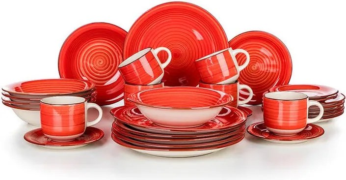 BANQUET Set de masă ceramic SPIRAL RED 30 piese