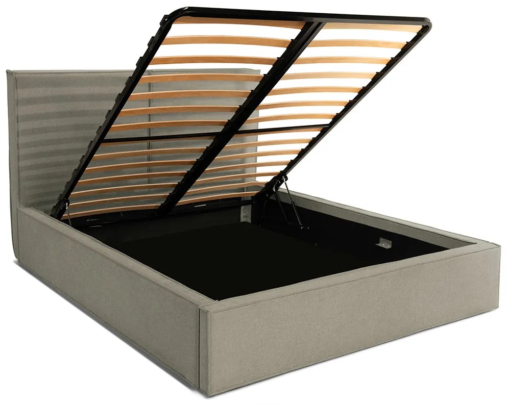 Pat Tapițat Monalisa, cu somieră rabatabilă și ladă depozitare, Gri-Inchis-Loft / 120x200