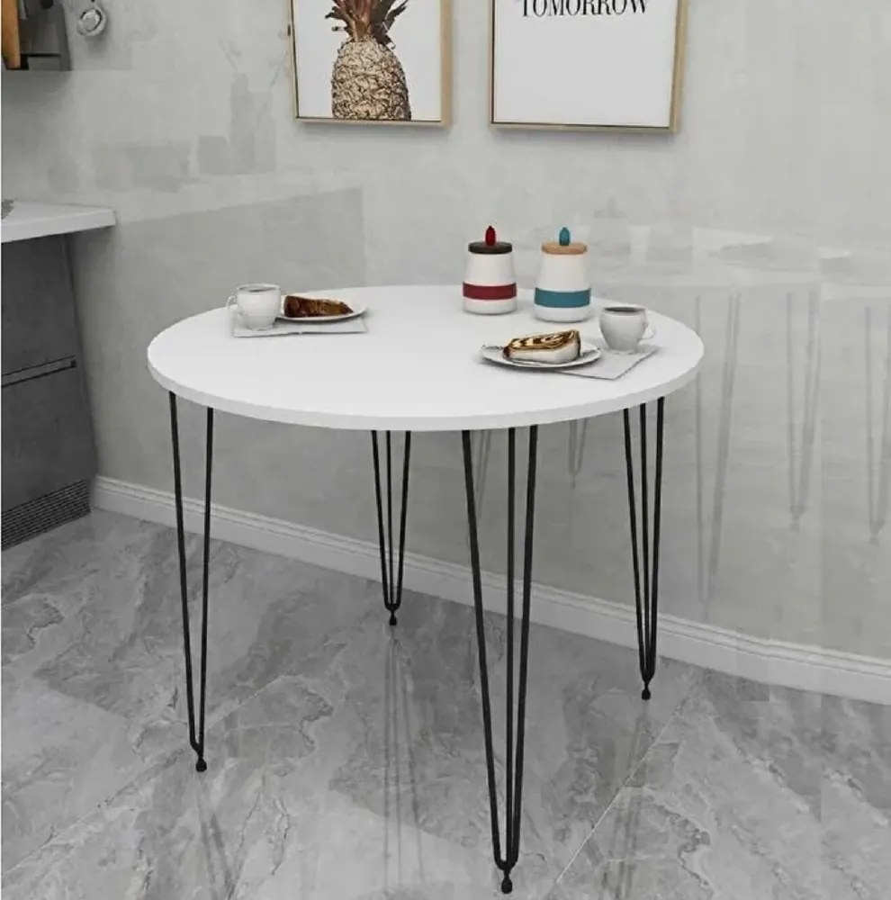 Masa bucatarie rotund texturata, alb, Homs 70x70x75 cm, A0047