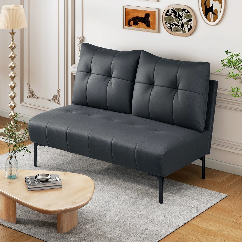 HOMCOM Divan cu Două Locuri Compact din Piele Sintetică, Divan Modern Capitonat cu Nasturi cu Îmbunătățire Spumoasă și Picioare din Lemn, Canapea Fără Brațe pentru Sufragerie și Birou, 115x73x83 cm, Negru | Aosom Romania