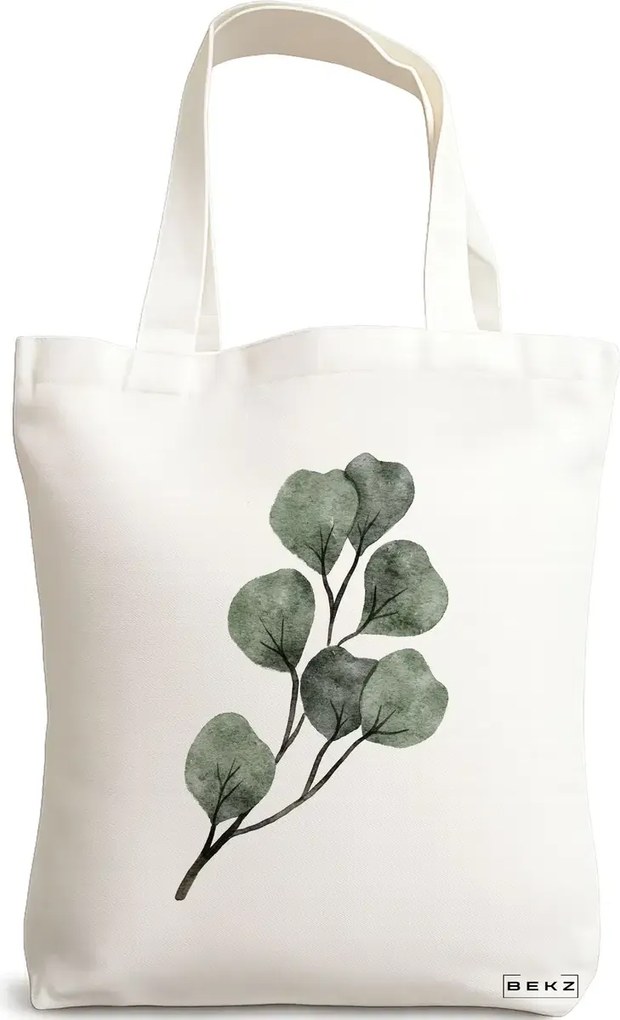 Sacosa de Panza pentru Cumparaturi, Geanta Tote, model Watercolor Leaves, 38x34.5 cm, Alba, BEKZ®