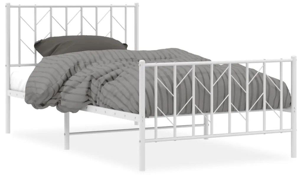 374499 vidaXL Cadru de pat metalic cu tăblie de cap/picioare  alb, 100x200 cm