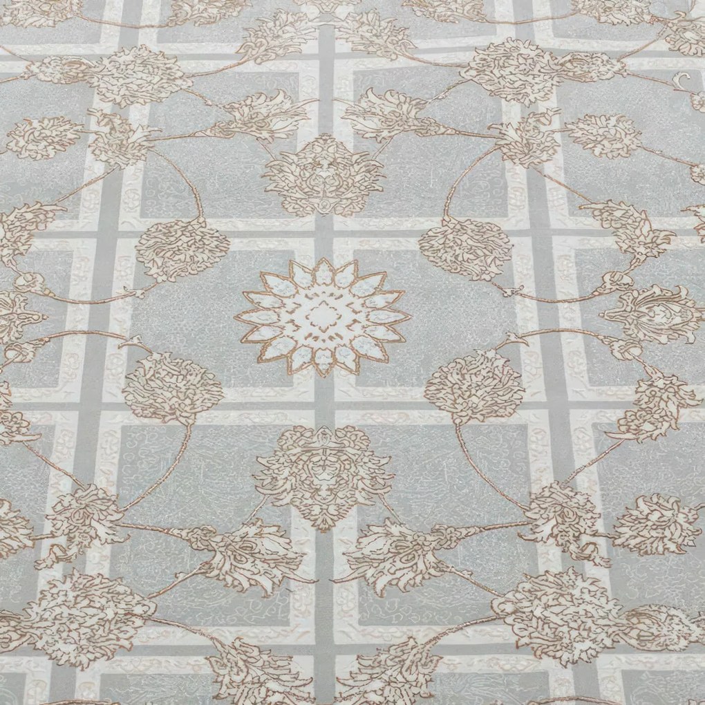 120x180 cm Covor Persan Isfahan, 70% Polipropilenă și 30% Polyester, Design Clasic, Gri, Densitate 3000 gr/m2
