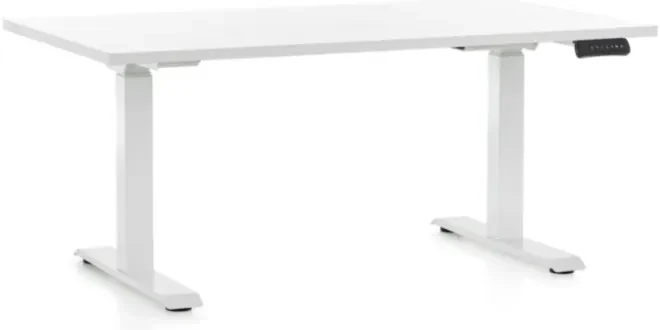 Masa inaltime reglabila OfficeTech C, 140 x 80 cm, bază albă, alb