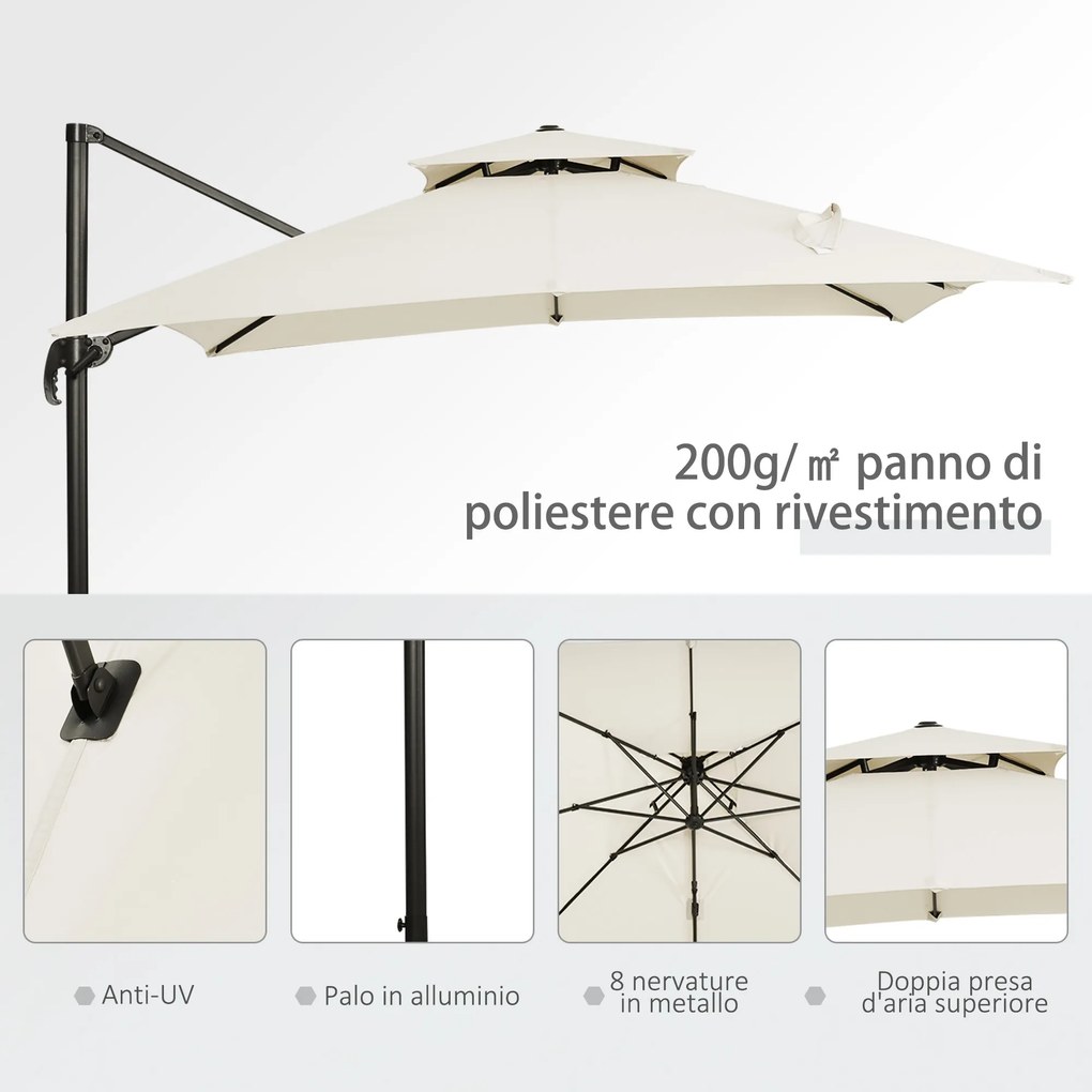 Outsunny Umbrelă de Grădină 2.7x2.7 m Reglabilă cu Bază și Husă Bej | Aosom Romania