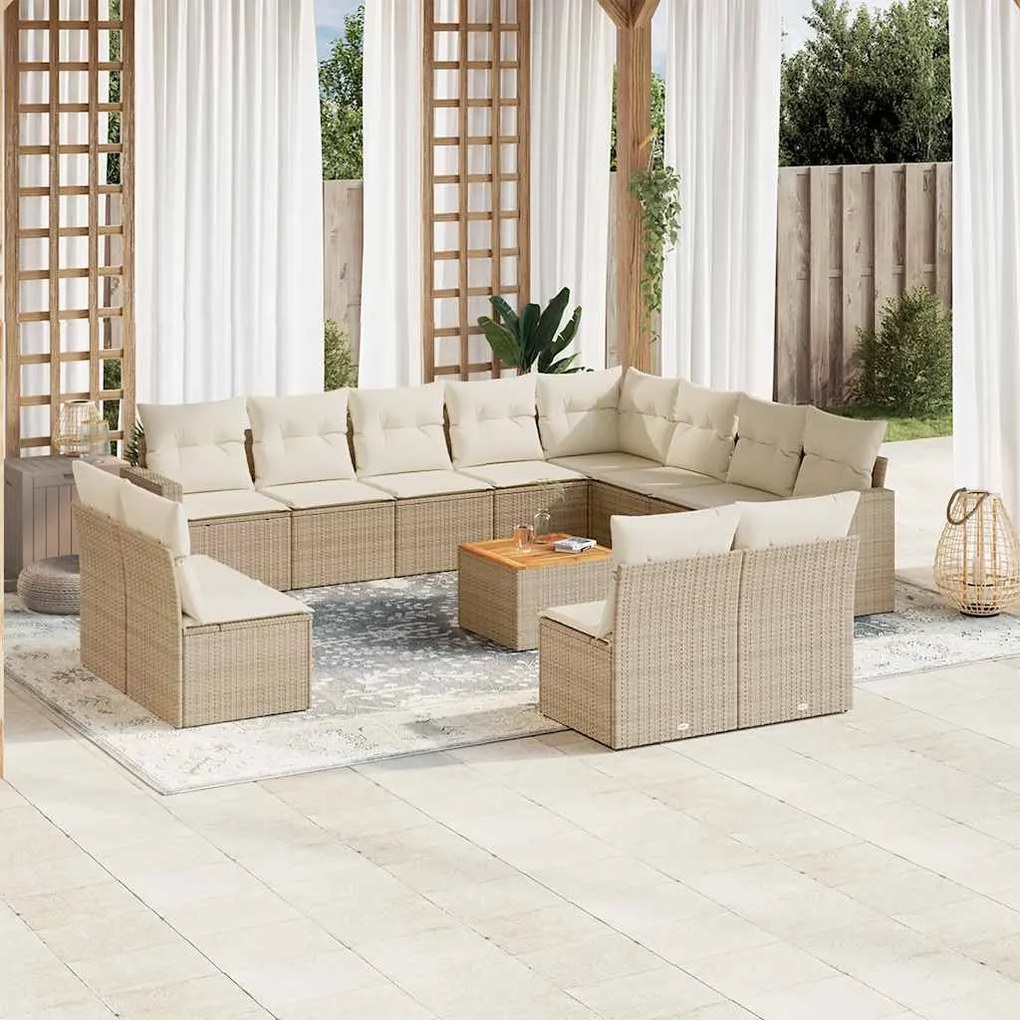 vidaXL Set canapele de grădină, 13 piese, cu perne, bej, poliratan
