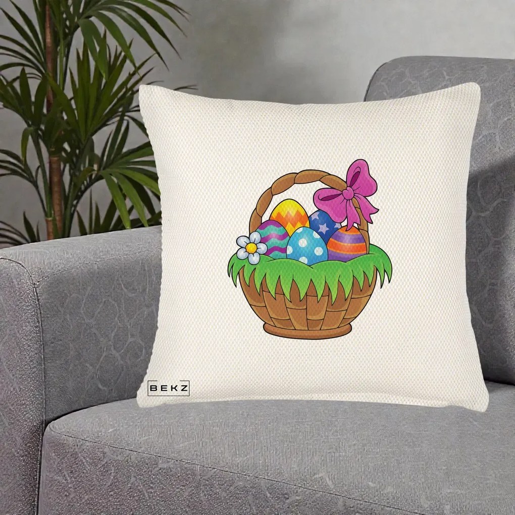 Perna de Paste Cos cu Oua de Pasti Colorat, 45x45 cm cu Umplutura, Crem Reliefat, BEKZ
