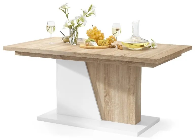 NOBLE NOIR Stejar Sonoma/Alb mat - MASĂ EXTENSIBILĂ până la 218 cm, pentru 8, 10 persoane.