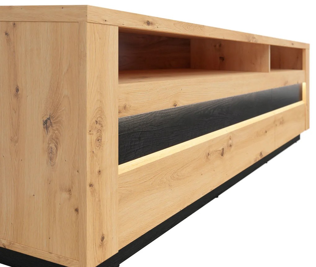 Masă TV/Dulap Ostia RTV2S (Stejar artisan + Stejar negru) ( cu iluminat LED). 1025965